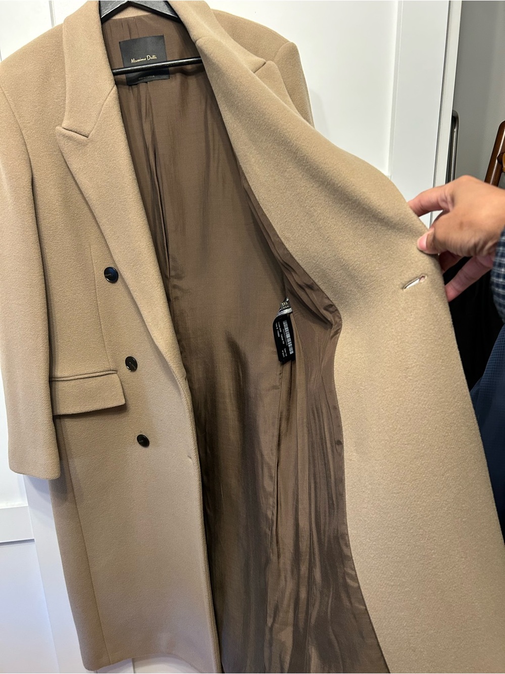 Massimo Dutti Wool Blend Double Breasted Coat in Camel - Picture 5 of 9